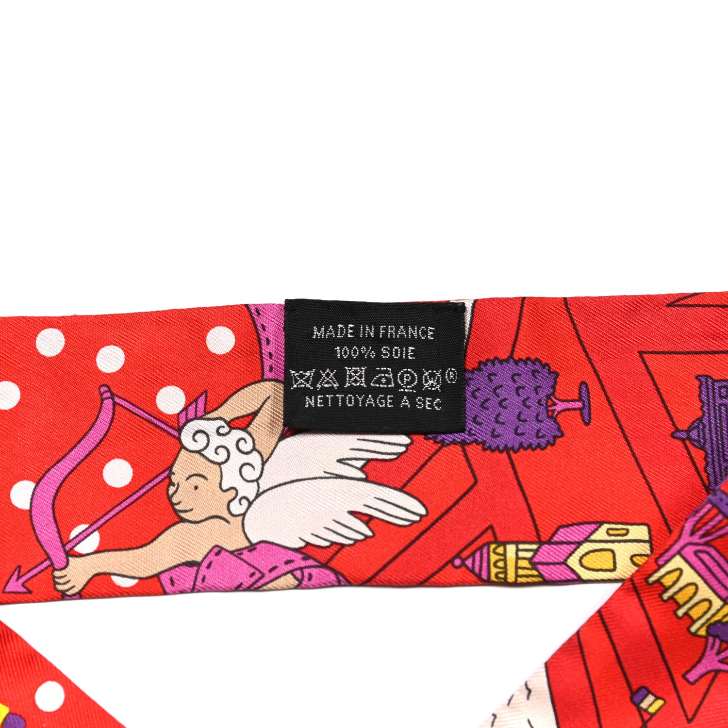 Hermes Silk Les Nouveaux Amoureux de Paris Twilly Rouge Violet Creme 4 of 4