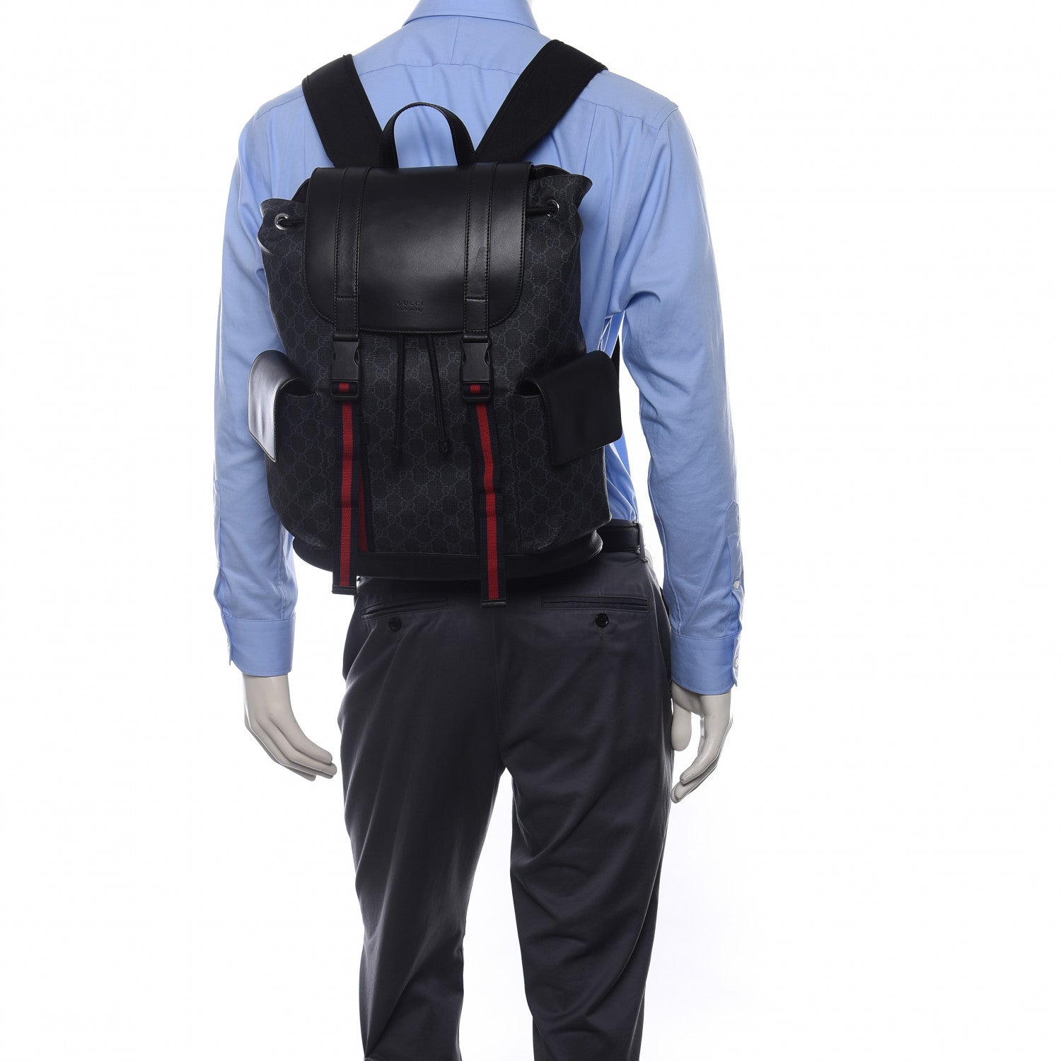 Gucci Soft GG Supreme Monogram Appia Calfskin Web Double Buckle Backpack Black 2 of 10