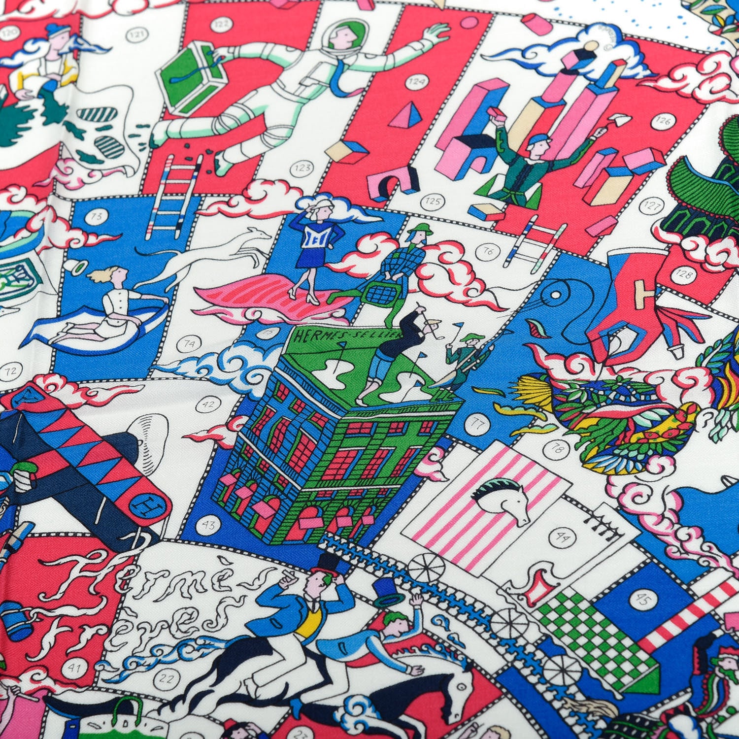 Hermes Cashmere Silk L'Epopee D'Hermes Shawl 140 White Rose Vif Bleu 3 of 7