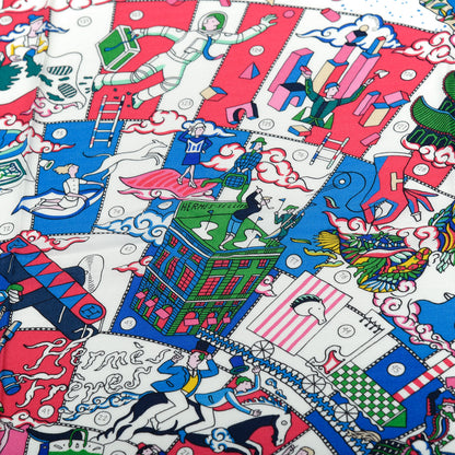 Hermes Cashmere Silk L'Epopee D'Hermes Shawl 140 White Rose Vif Bleu 3 of 7