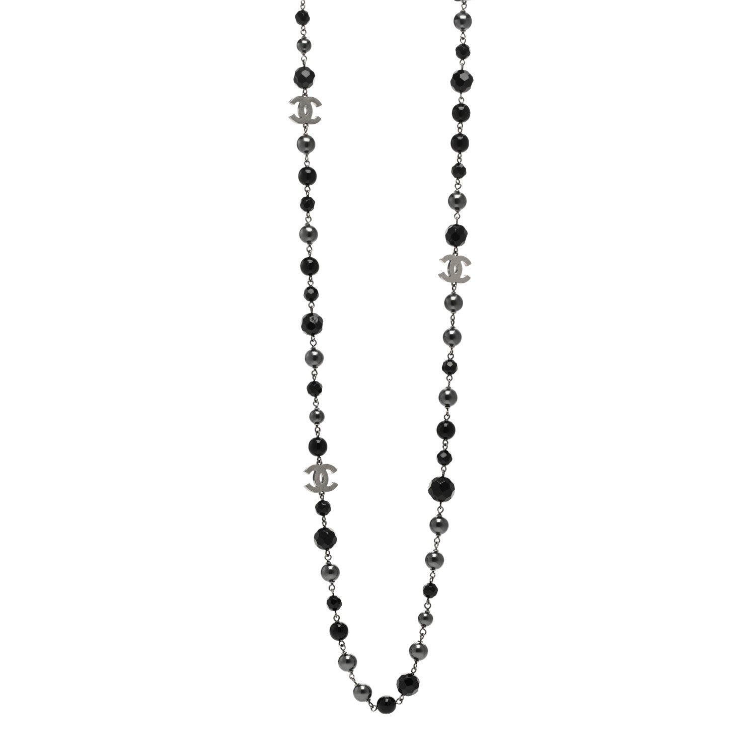 Chanel Ruthenium Pearl Beaded CC Long Necklace Black 1 of 6