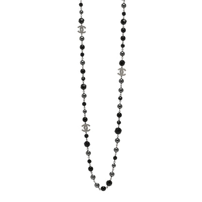 Chanel Ruthenium Pearl Beaded CC Long Necklace Black 1 of 6