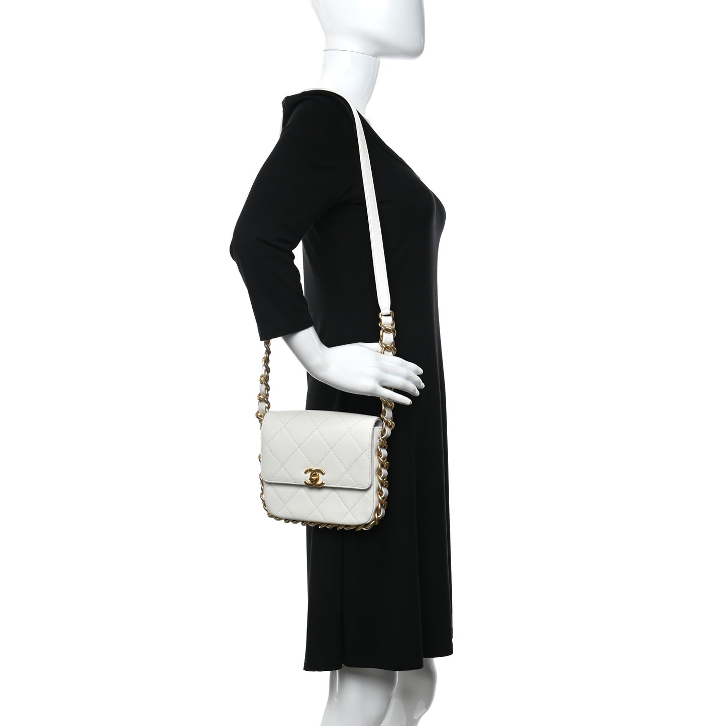 Calfskin Quilted Small Framing Chain Flap Bag White
