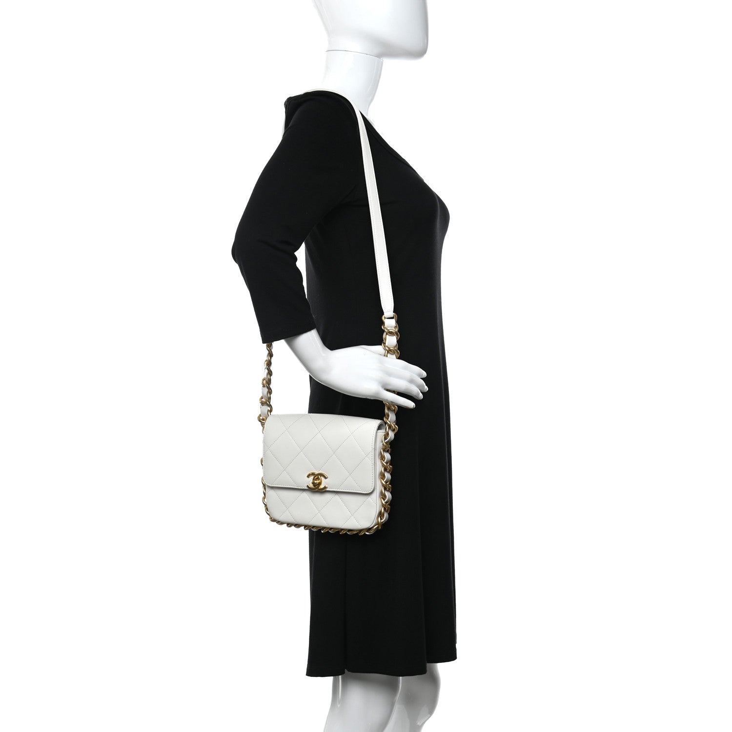 Chanel Calfskin Quilted Small Framing Chain Flap Bag White 2 of 12