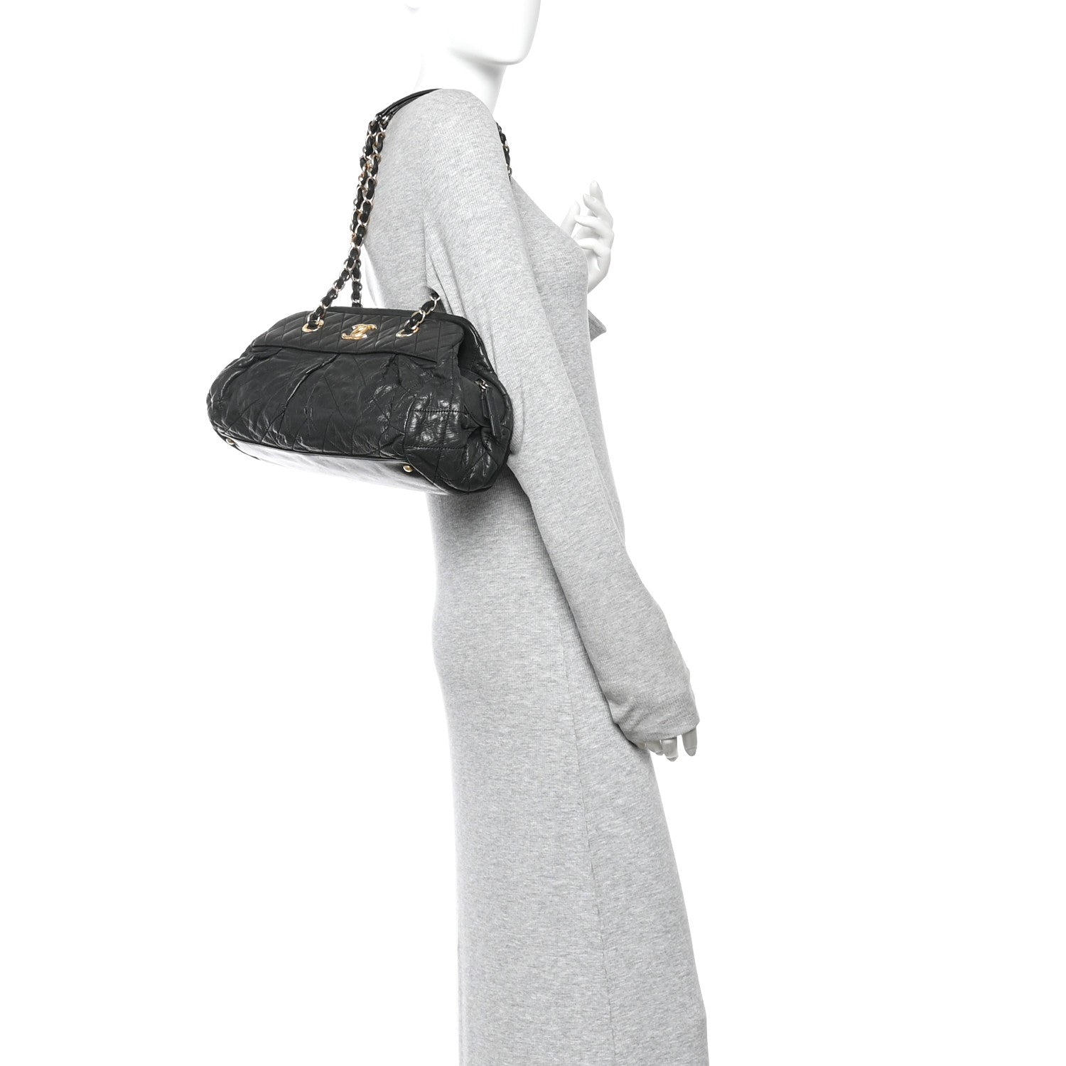 Chanel Iridescent Calfskin Chic Quilt Bowling Bag Black 2 of 12