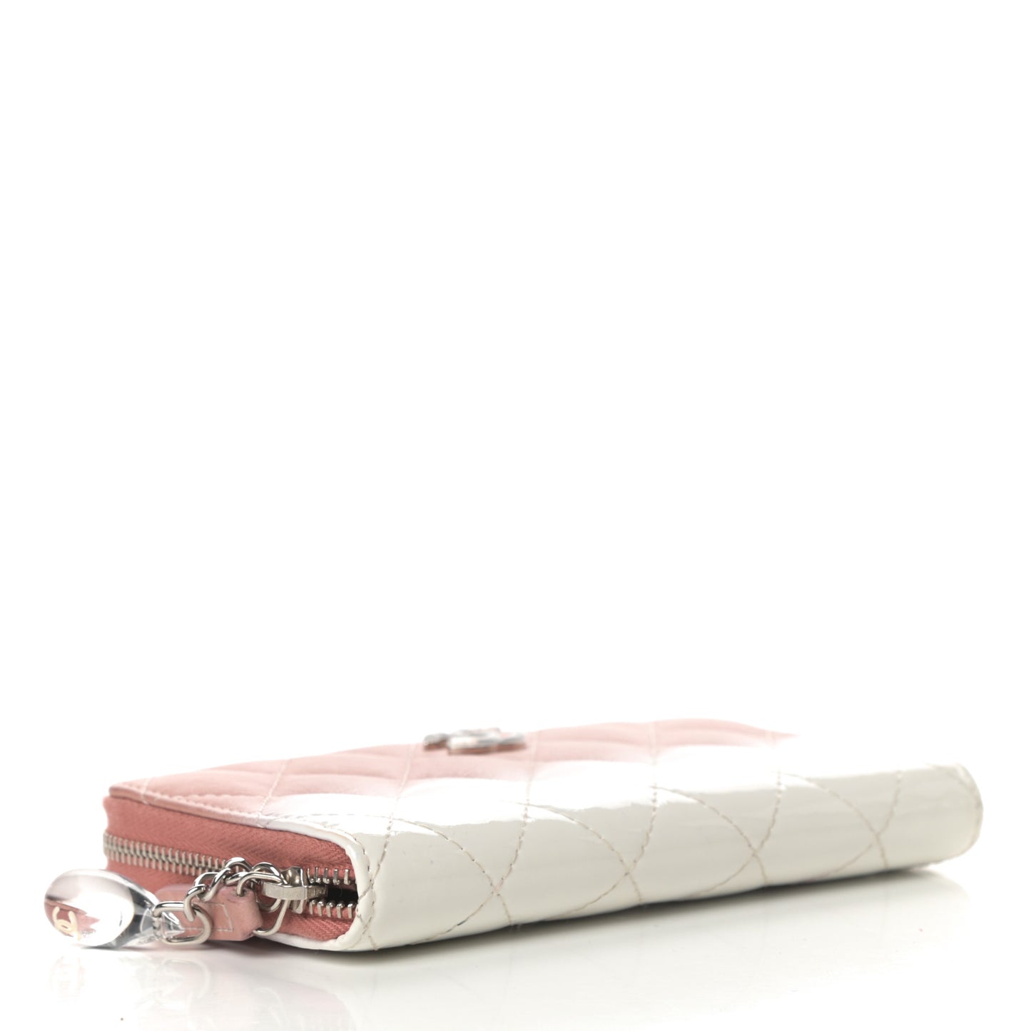 Ombre Patent Calfskin Quilted Small Zip Around Wallet Pink White