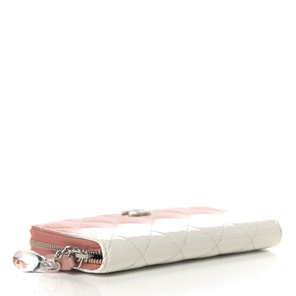 Chanel Ombre Patent Calfskin Quilted Small Zip Around Wallet Pink White 4 of 10
