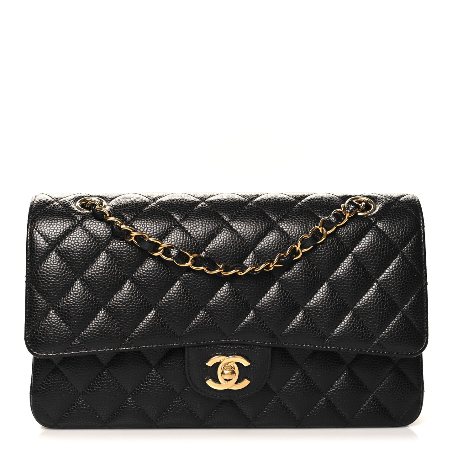 Caviar Quilted Medium Double Flap Black