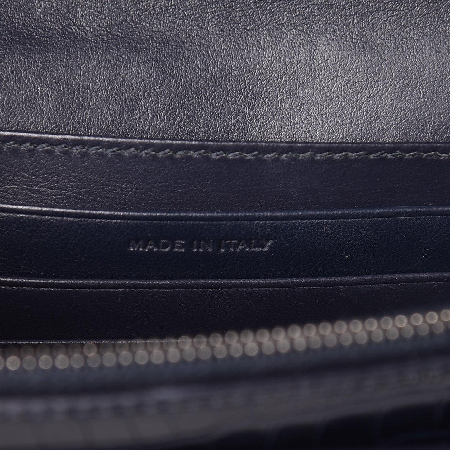 Calfskin Crocodile Embossed Monogram Sunset Chain Wallet Navy