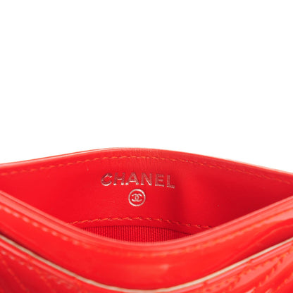Chanel Patent Quilted Chevron Card Holder Red 6 of 8