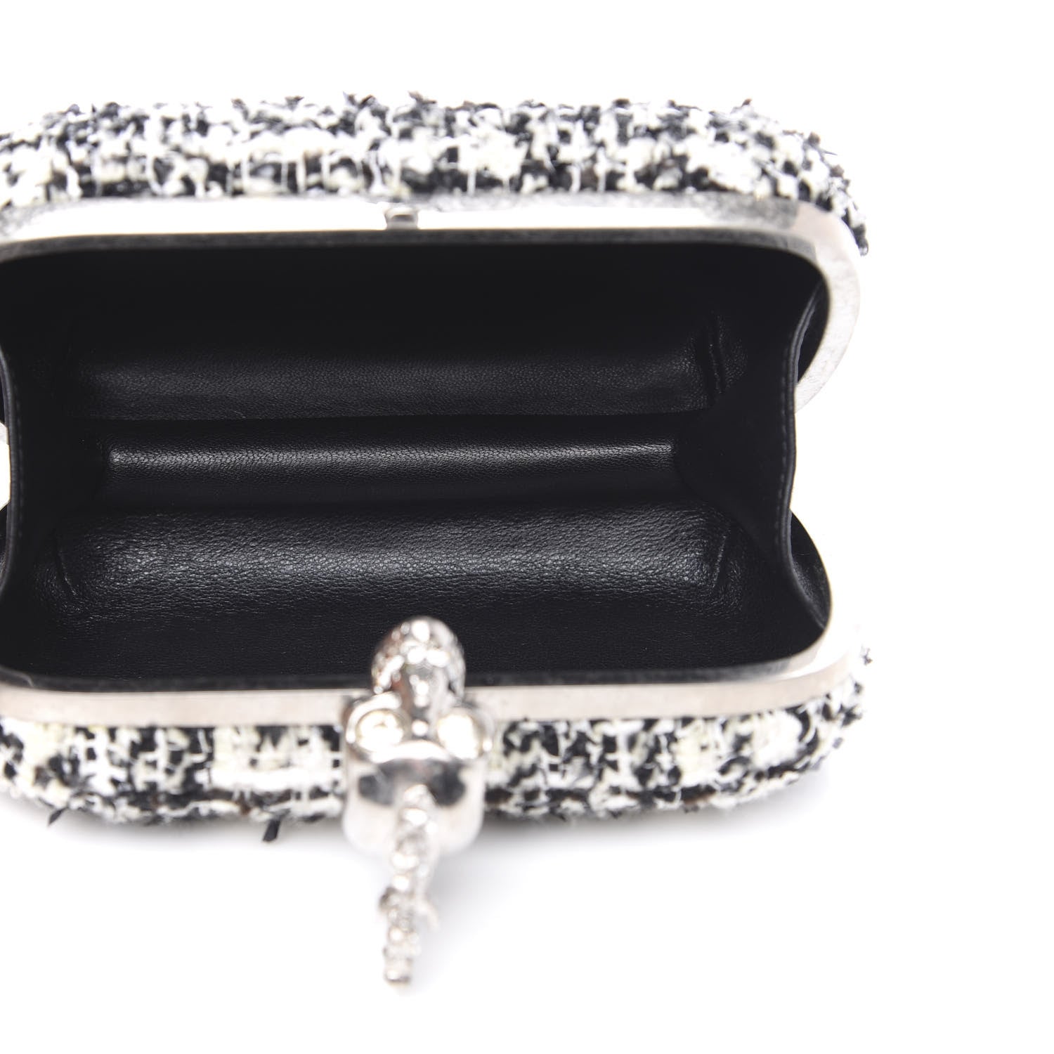 Alexander McQueen Tweed Calfskin Skull Box Clutch Black White 5 of 10