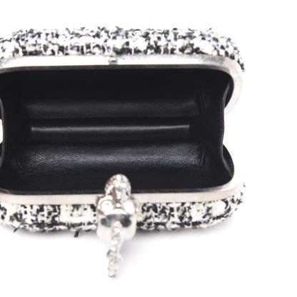 Alexander McQueen Tweed Calfskin Skull Box Clutch Black White 5 of 10