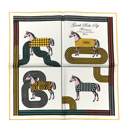 Hermes Silk Garde Robe Pop Detail Pocket Square White Jaune Vert 1 of 4