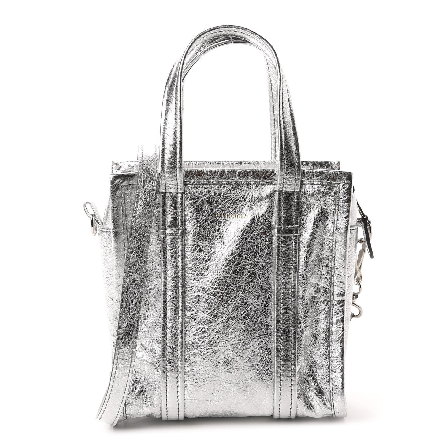 Metallic Calfskin XXS Bazar Shopper Tote Silver Hardware