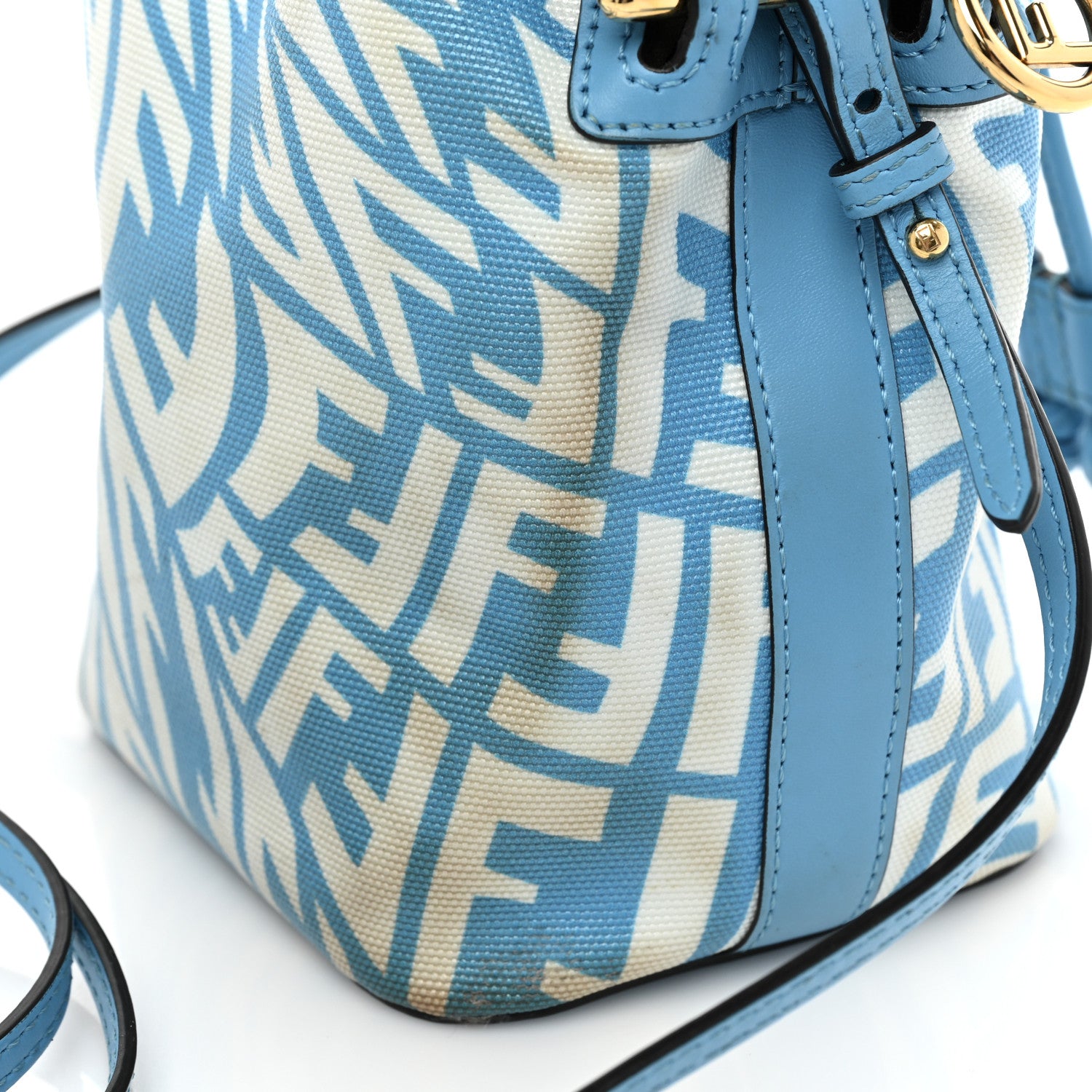 Fendi X SARAH COLEMAN Glazed Canvas Vitello King F is Fendi FF Vertigo Mini Mon Tresor Bucket Bag Cyber Blue White 12 of 16
