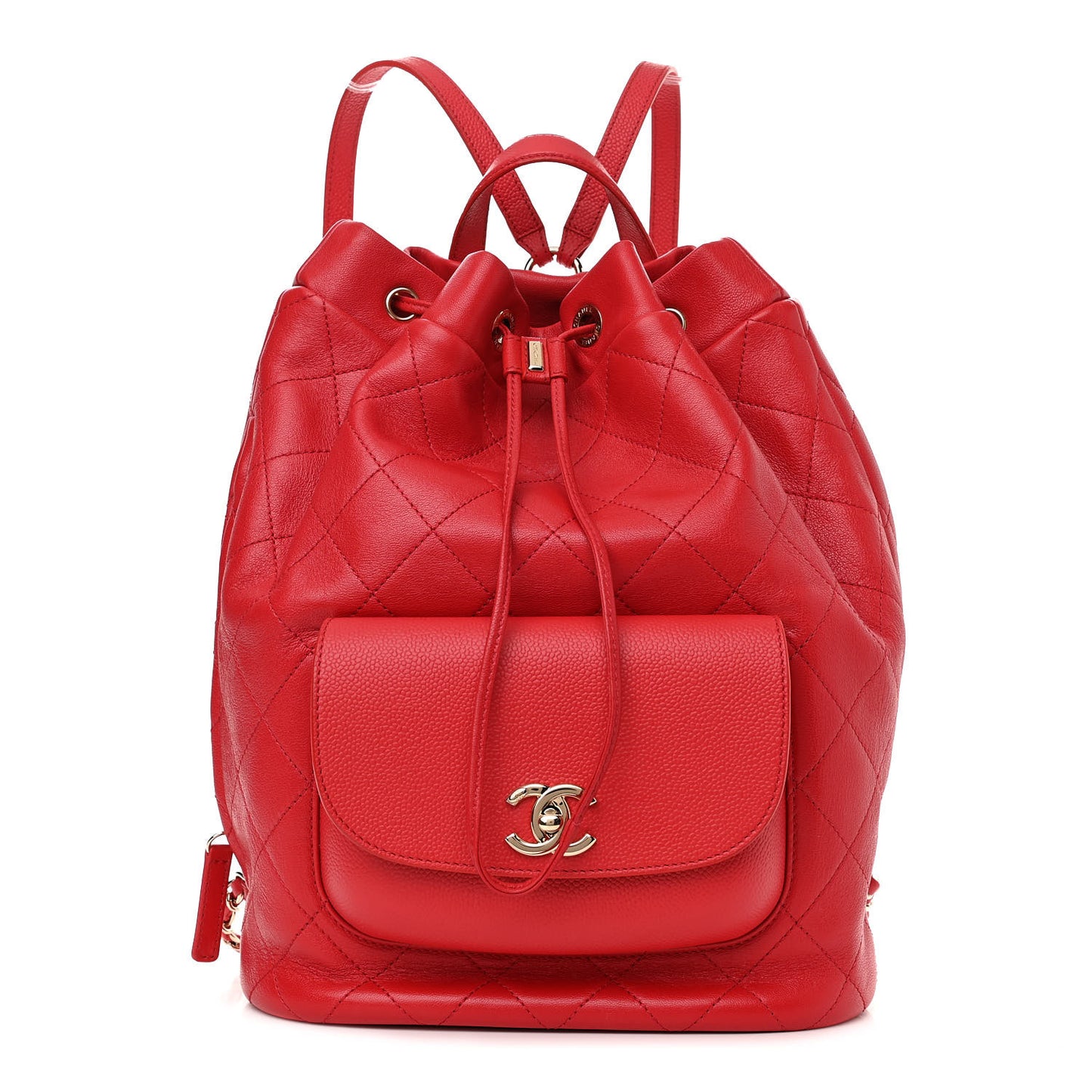 Sheepskin Caviar Quilted Daily Round Backpack Red
