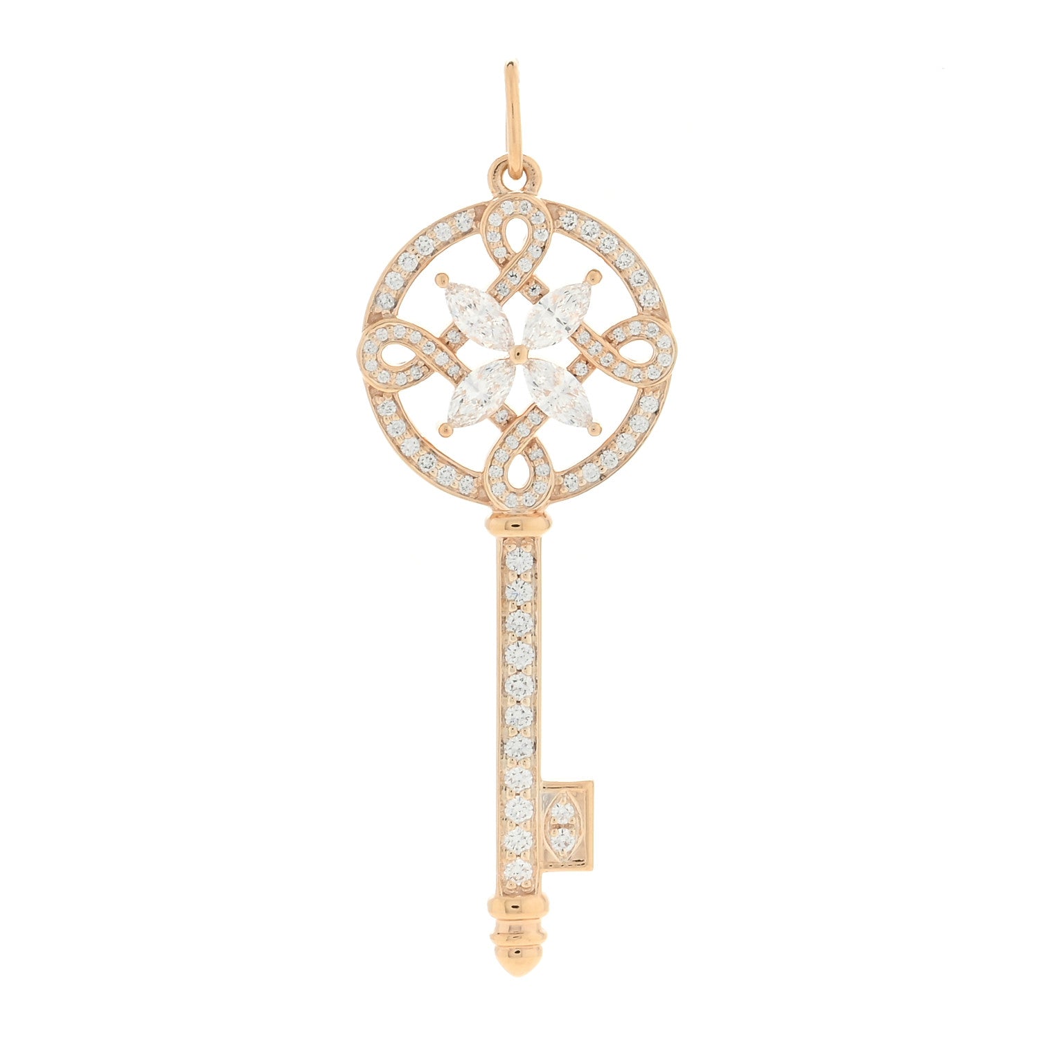 Tiffany 18K Rose Gold Diamond Victoria Round Key Pendant 1 of 3