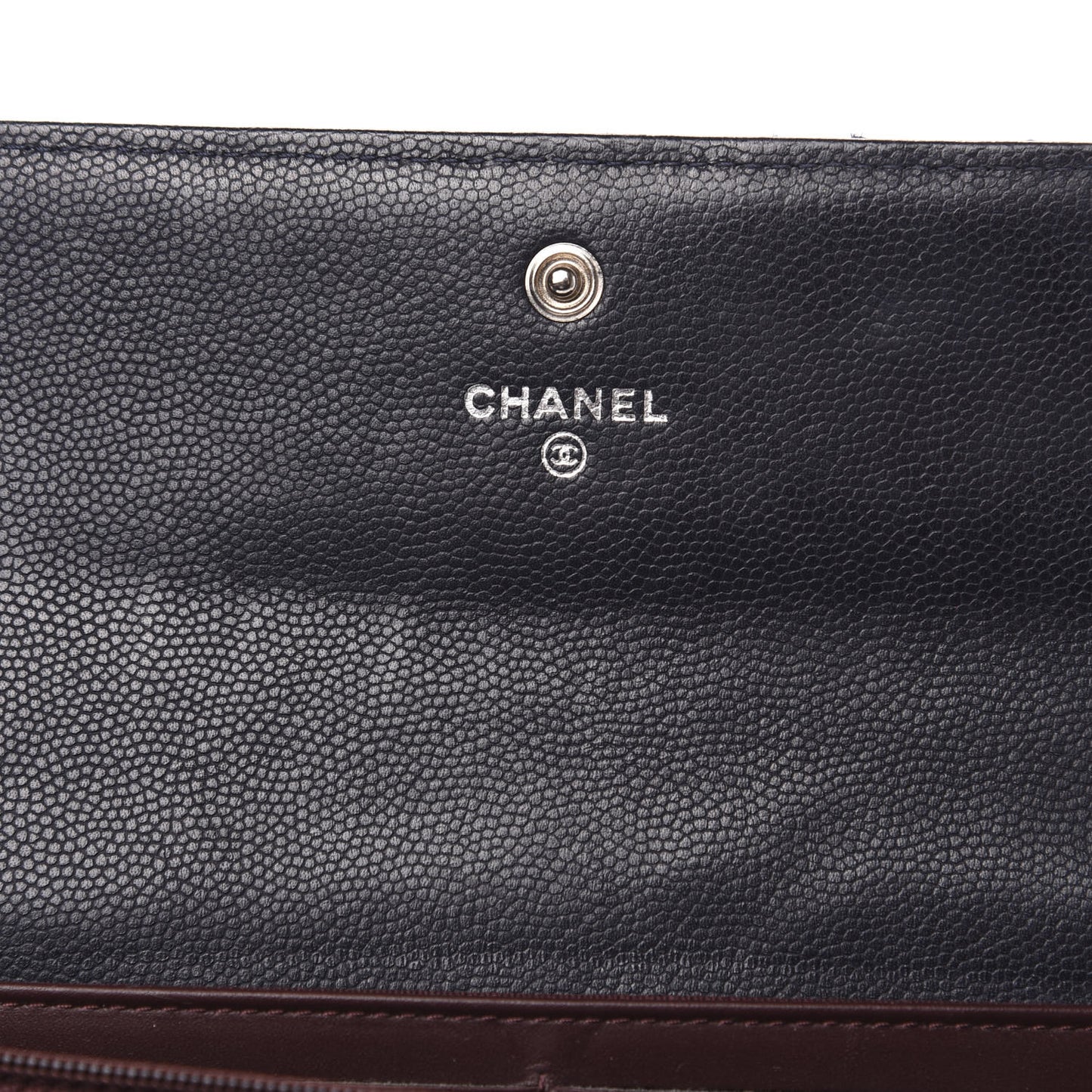 Grained Calfskin Stitched Quilted CC Long Wallet Navy