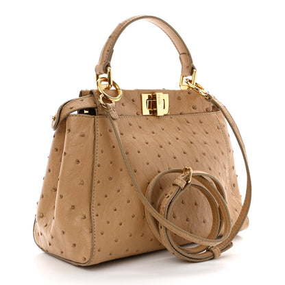 Fendi Ostrich Shiny Nappa Mini Peekaboo Iconic Satchel Cuoio 3 of 12