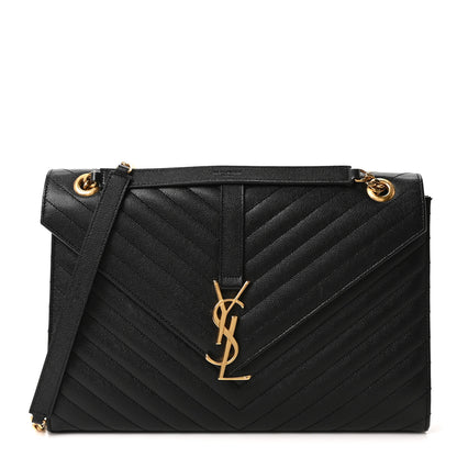 Saint Laurent Grain De Poudre Matelasse Chevron Large Monogram Satchel Black 1 of 10
