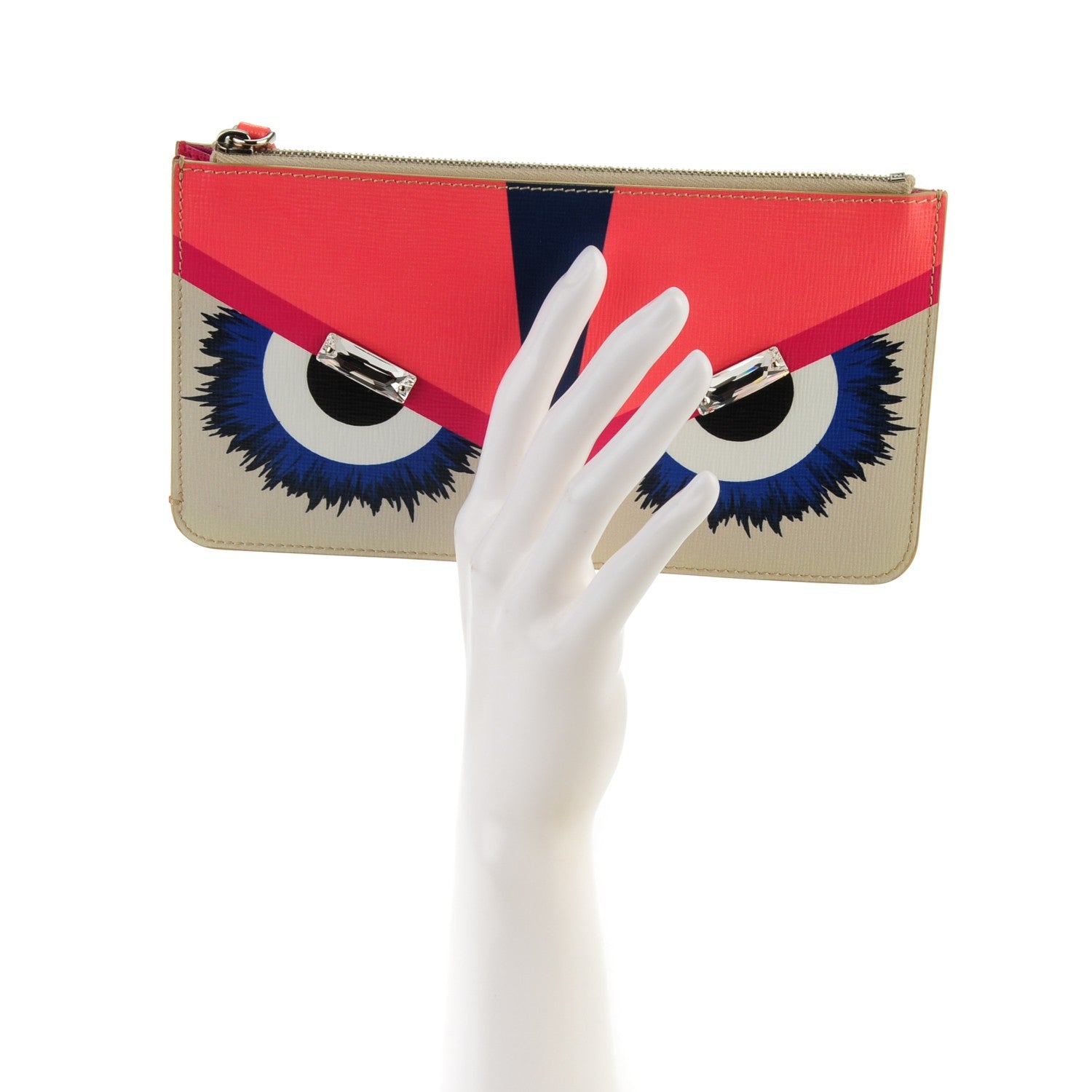 Fendi Vitello Elite Crystal Eye Monster Zip Pouch Bellini Multicolor 2 of 7