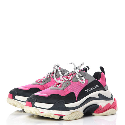 Balenciaga Fabric Mesh Womens Triple S Sneakers 37 Fluo Pink Grey White 3 of 12