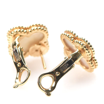 Van Cleef & Arpels 18K Yellow Gold Mother of Pearl Vintage Alhambra Earrings 3 of 6