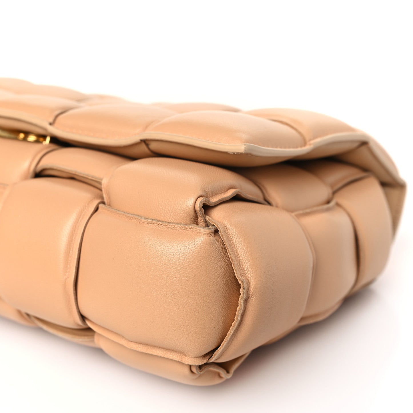 Lambskin Maxi Intreccio Padded Chain Cassette Crossbody Bag Almond