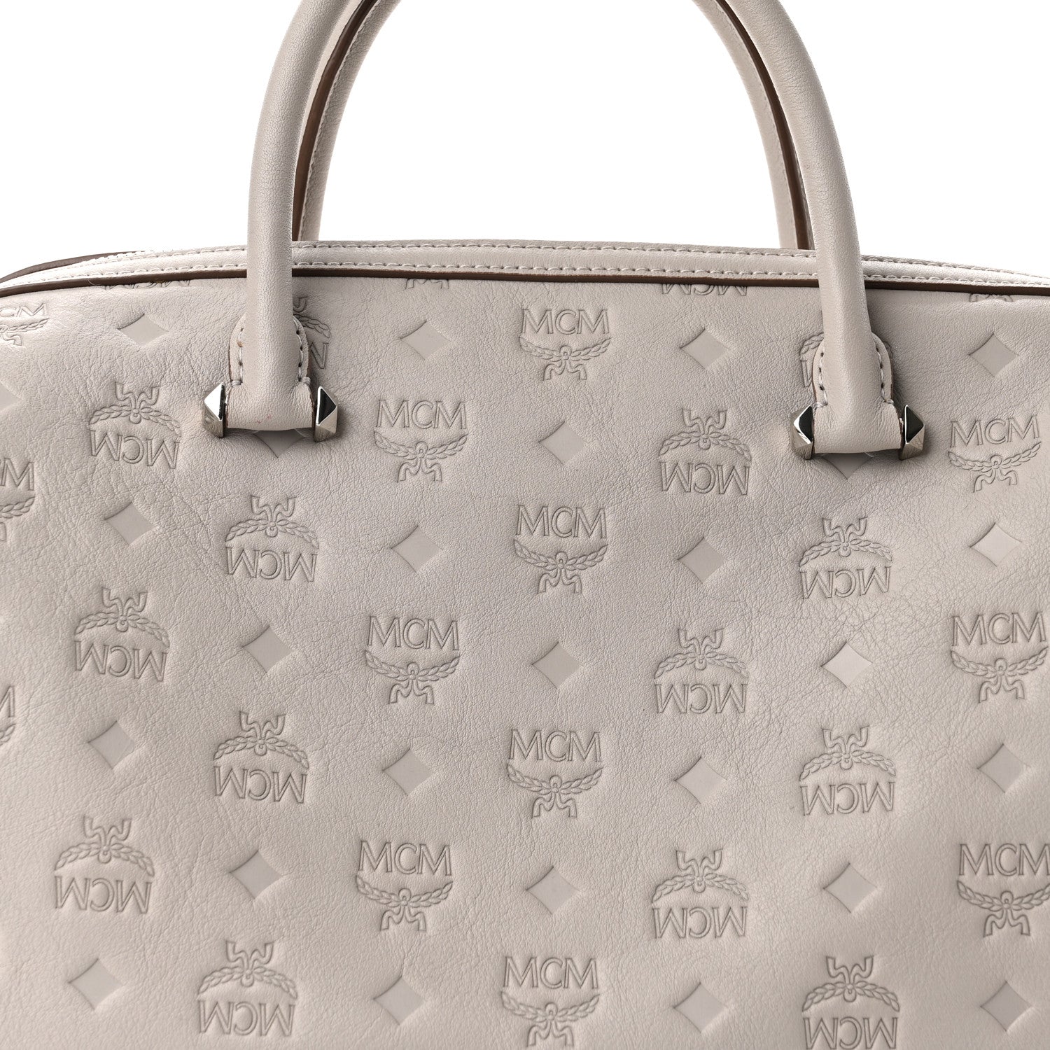 MCM Calfskin Ottomar Monogram Essential Boston Bag Dove 6 of 10