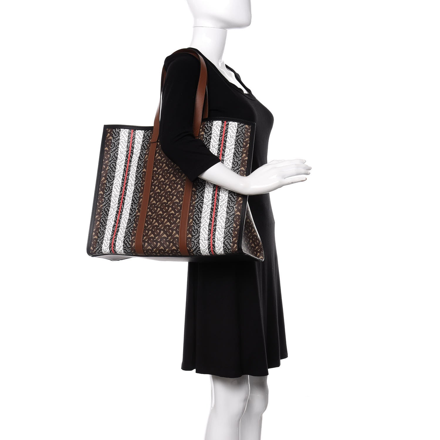 Burberry E-Canvas Monogram Stripe Book Tote Bridle Brown 2 of 10