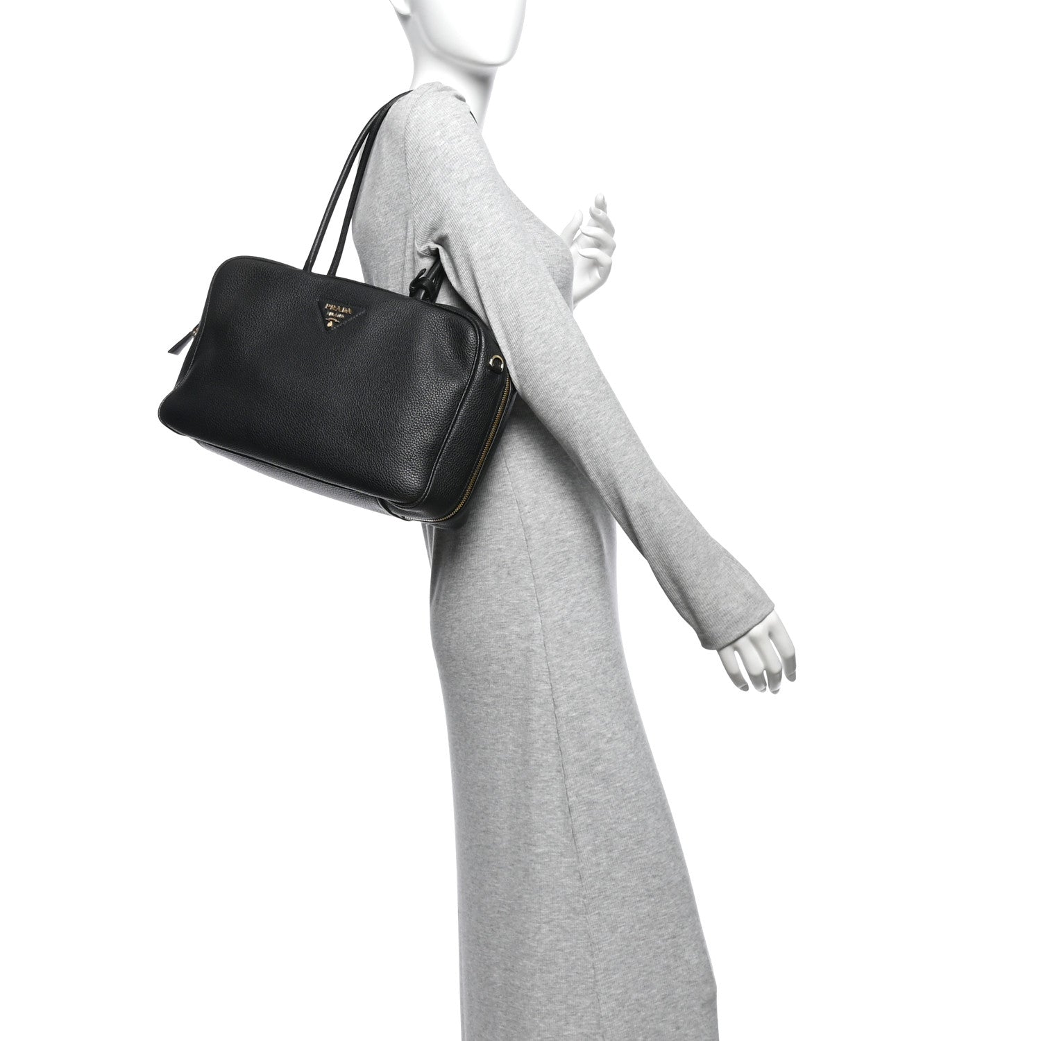 Prada Vitello Daino Large Top Handle Bag Black 2 of 11