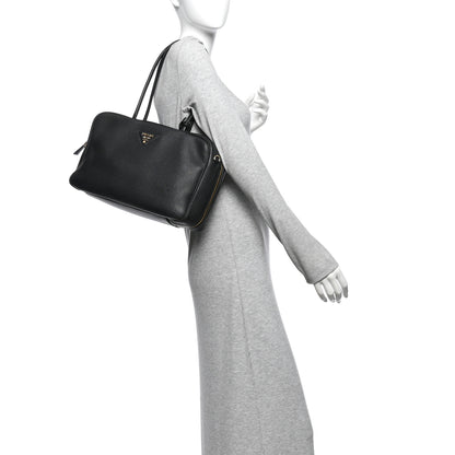 Prada Vitello Daino Large Top Handle Bag Black 2 of 11