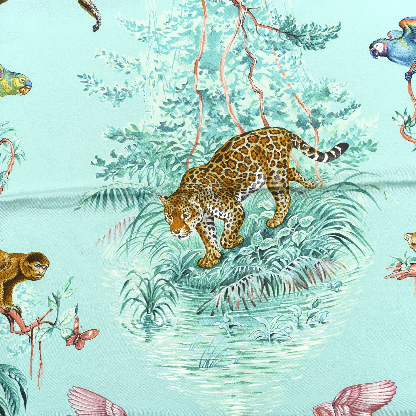 Silk Wash Equateur 90 Scarf Aqua Emeraude Fauve