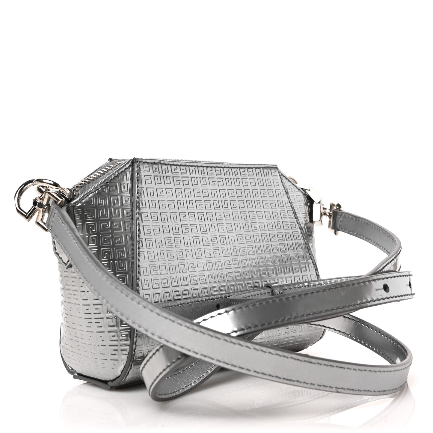 Metallic Calfskin 4G Embossed Nano Antigona Silver