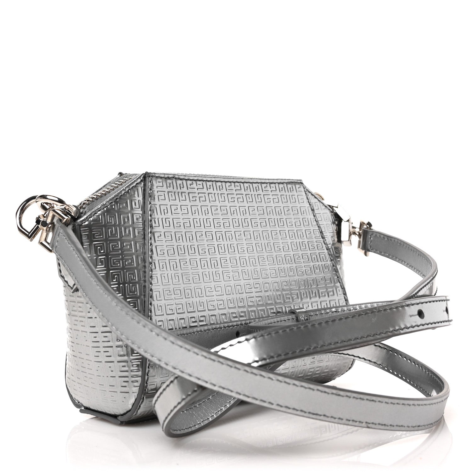 Givenchy Metallic Calfskin 4G Embossed Nano Antigona Silver 3 of 8