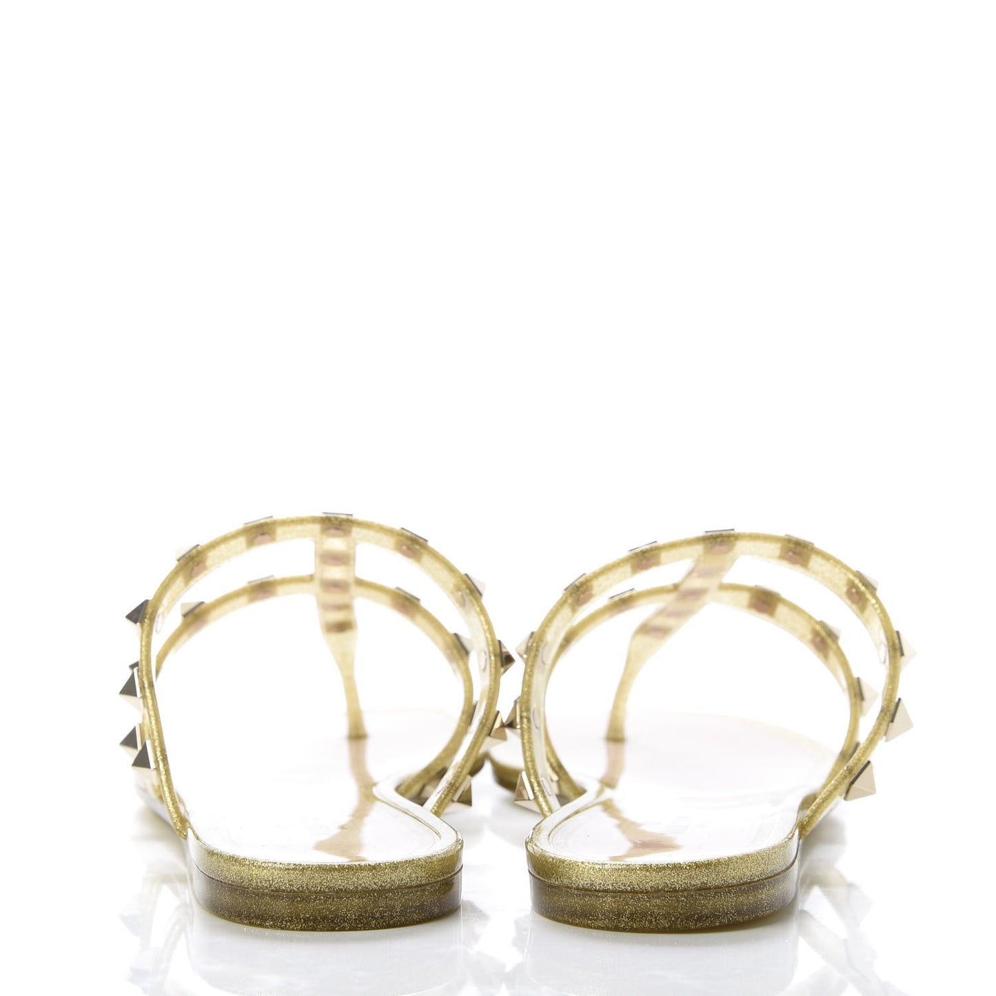 PVC Jelly Glitter Rockstud Caged Flat Thong Sandals 36 Oro