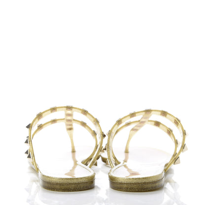 Valentino Garavani PVC Jelly Glitter Rockstud Caged Flat Thong Sandals 36 Oro 6 of 9