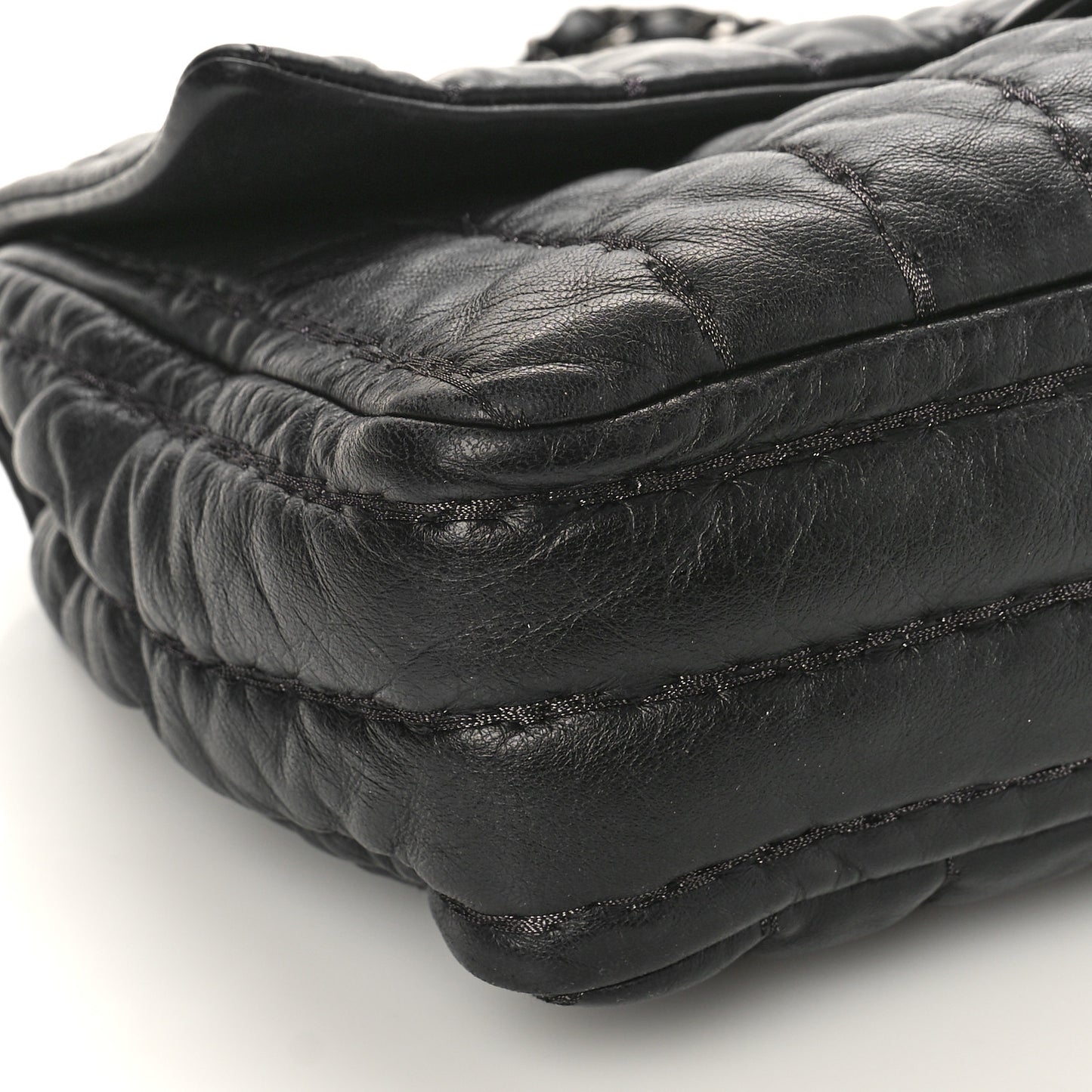 Lambskin Vertical Stitch Jumbo Single Flap Black
