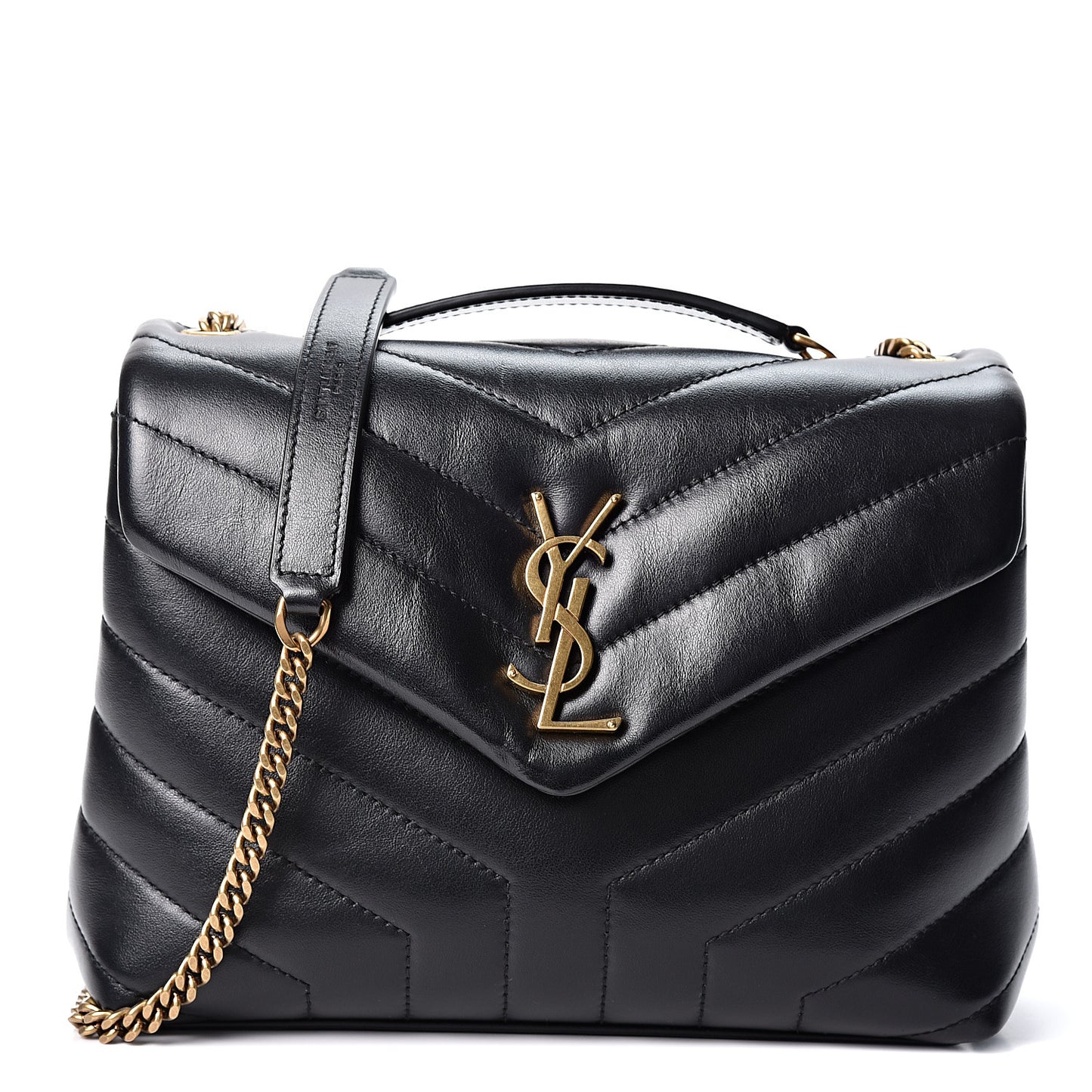 Calfskin Y Quilted Monogram Small Loulou Chain Satchel Black