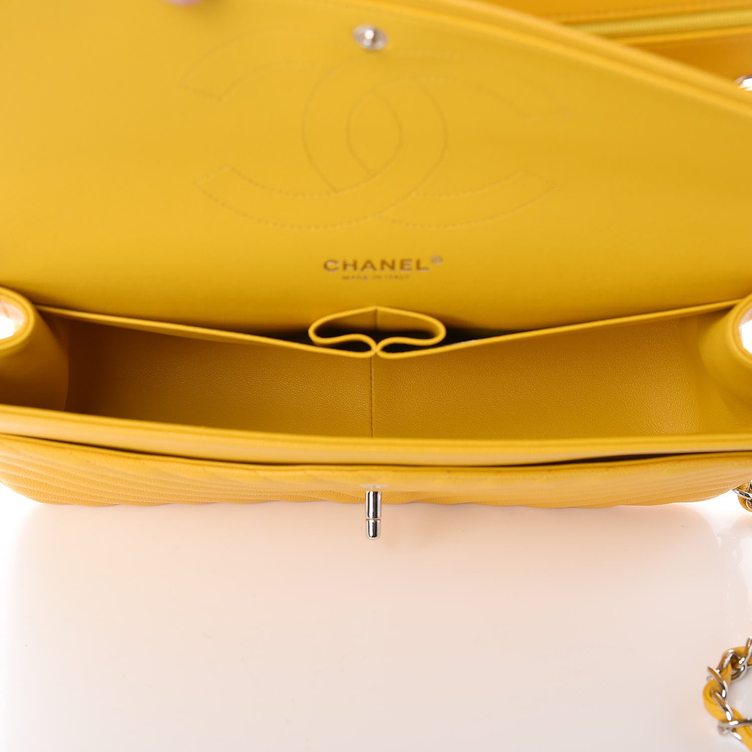Chanel Caviar Chevron Quilted Jumbo Double Flap Yellow 6 of 11