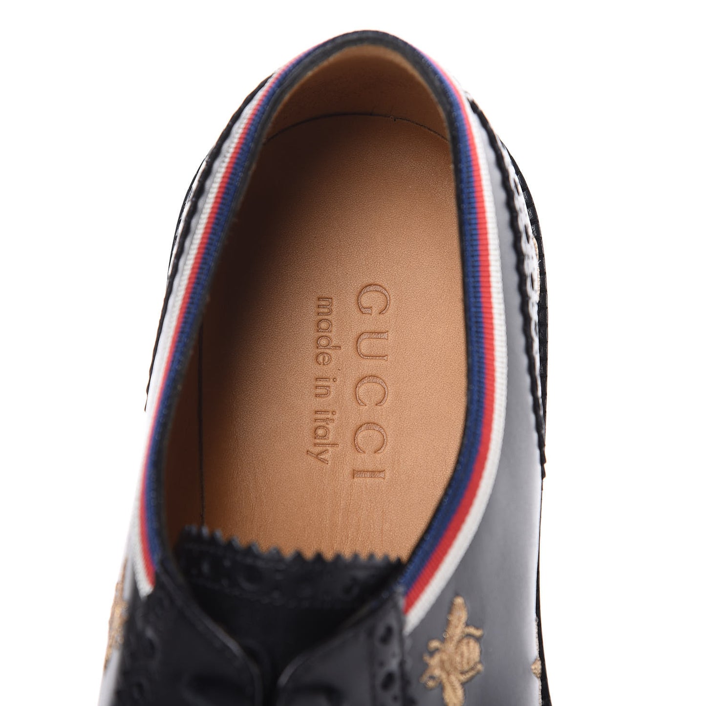 Calfskin Bee Star Embroidered Mens Captoe Derby Loafers 7 Black
