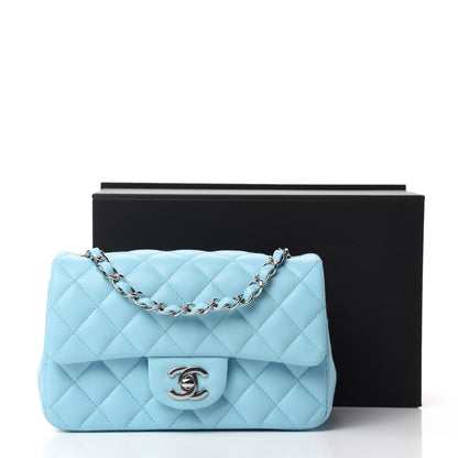 Chanel Lambskin Quilted Mini Rectangular Flap Neon Blue 11 of 11