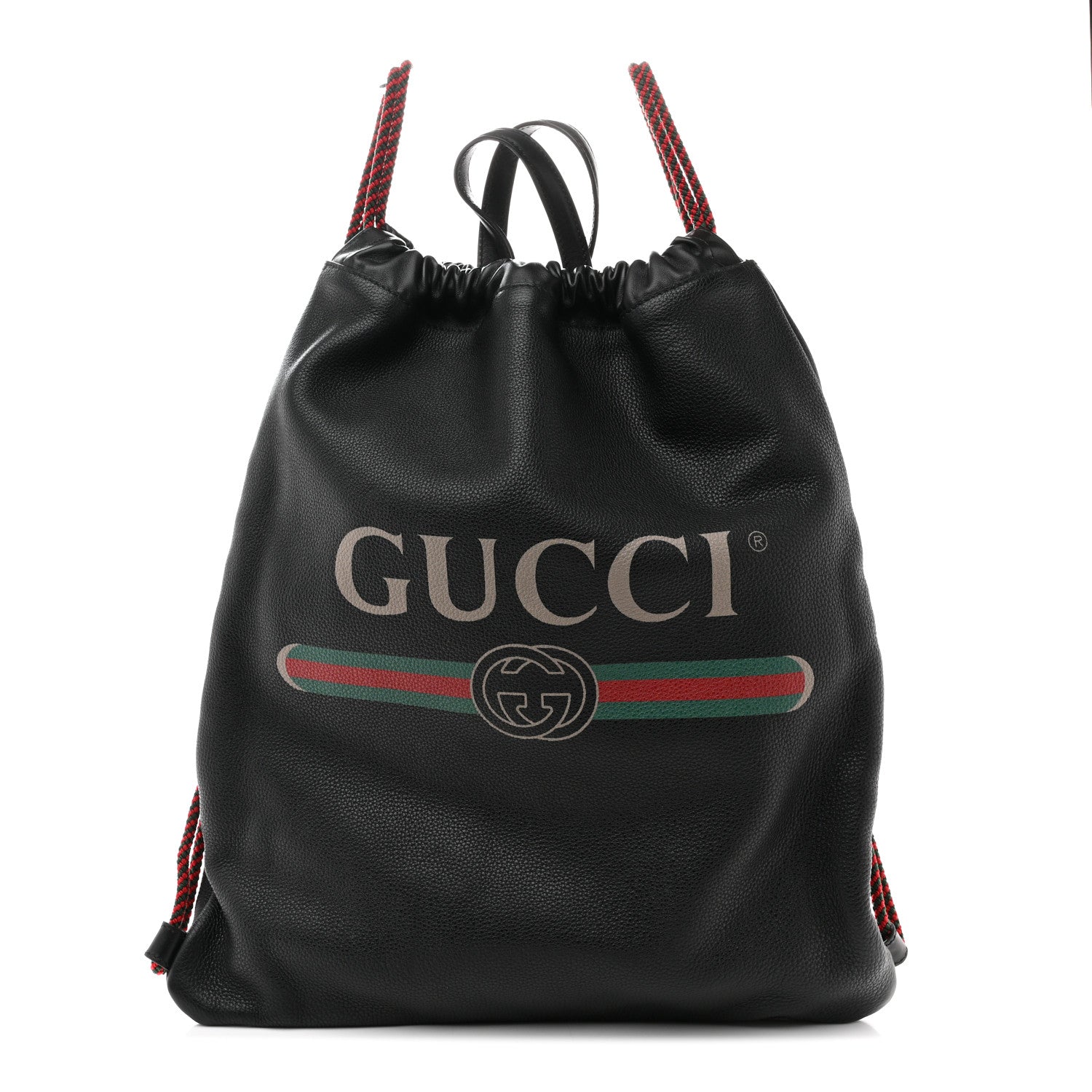 Gucci Calfskin Logo Drawstring Backpack Black 1 of 12