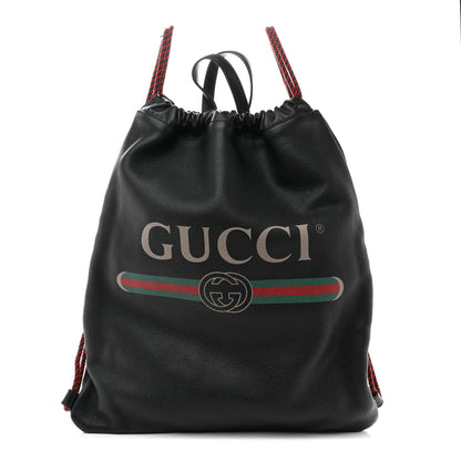 Gucci Calfskin Logo Drawstring Backpack Black 1 of 12