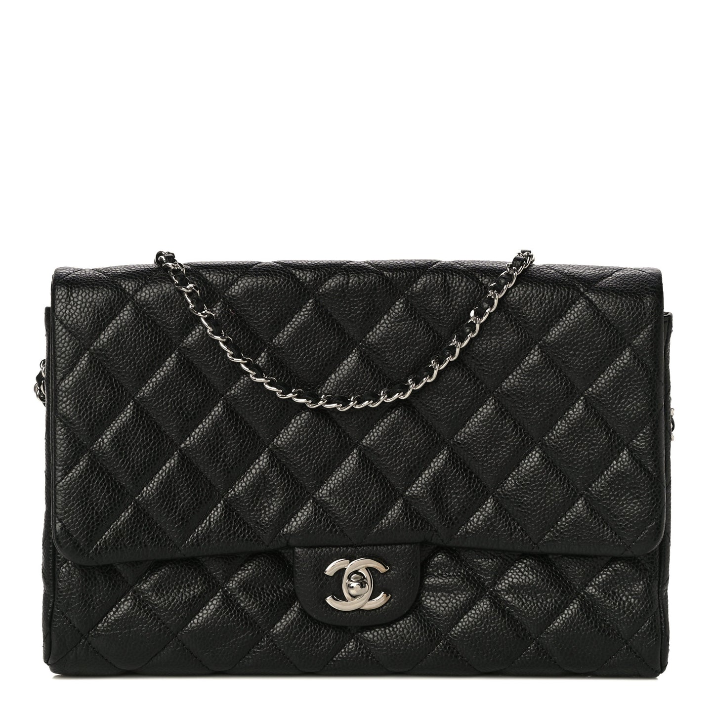 Caviar Quilted Clutch With Chain Flap Black