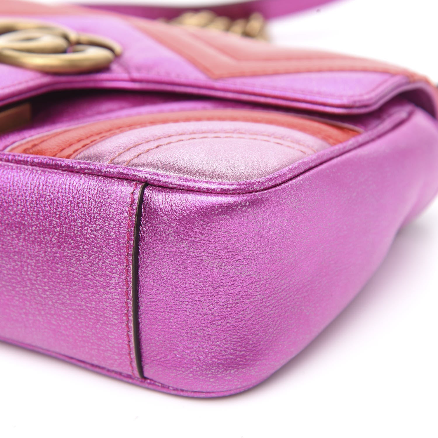 Gucci Metallic Calfskin Matelasse Mini GG Marmont Shoulder Bag Fuchsia 9 of 10