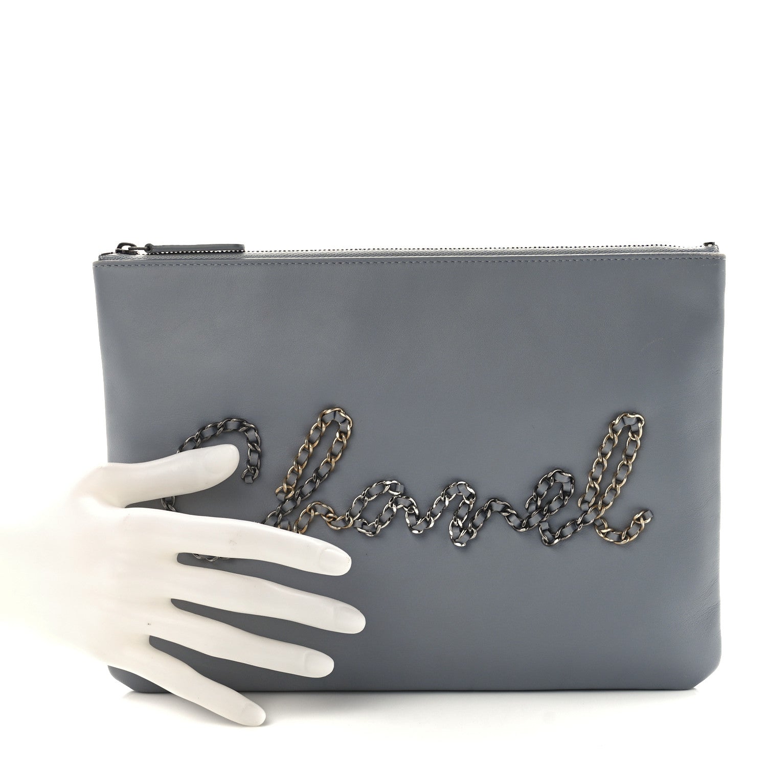 Chanel Calfskin Chain 20s Signe Medium Cosmetic Case Grey 2 of 10