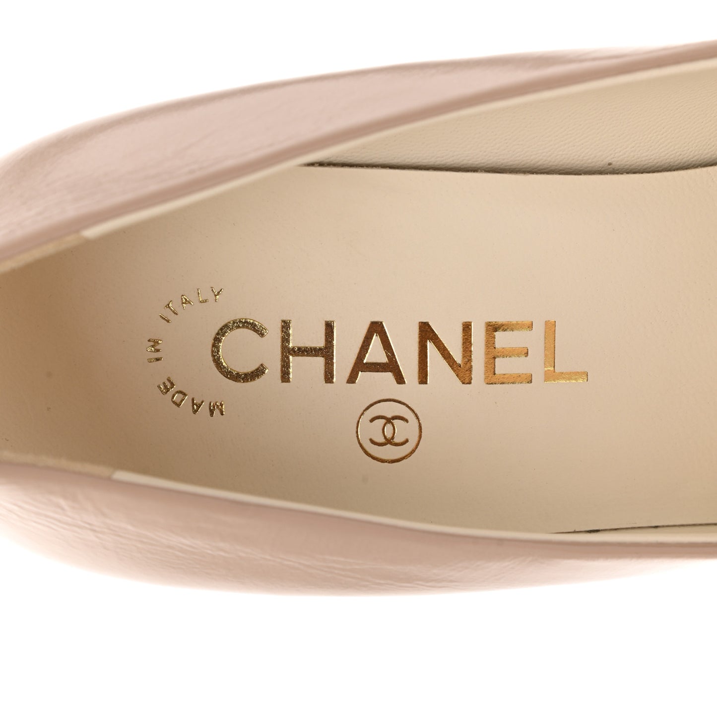 Shiny Calfskin Grosgrain Cap Toe CC Pearl Pumps 39 Beige Black