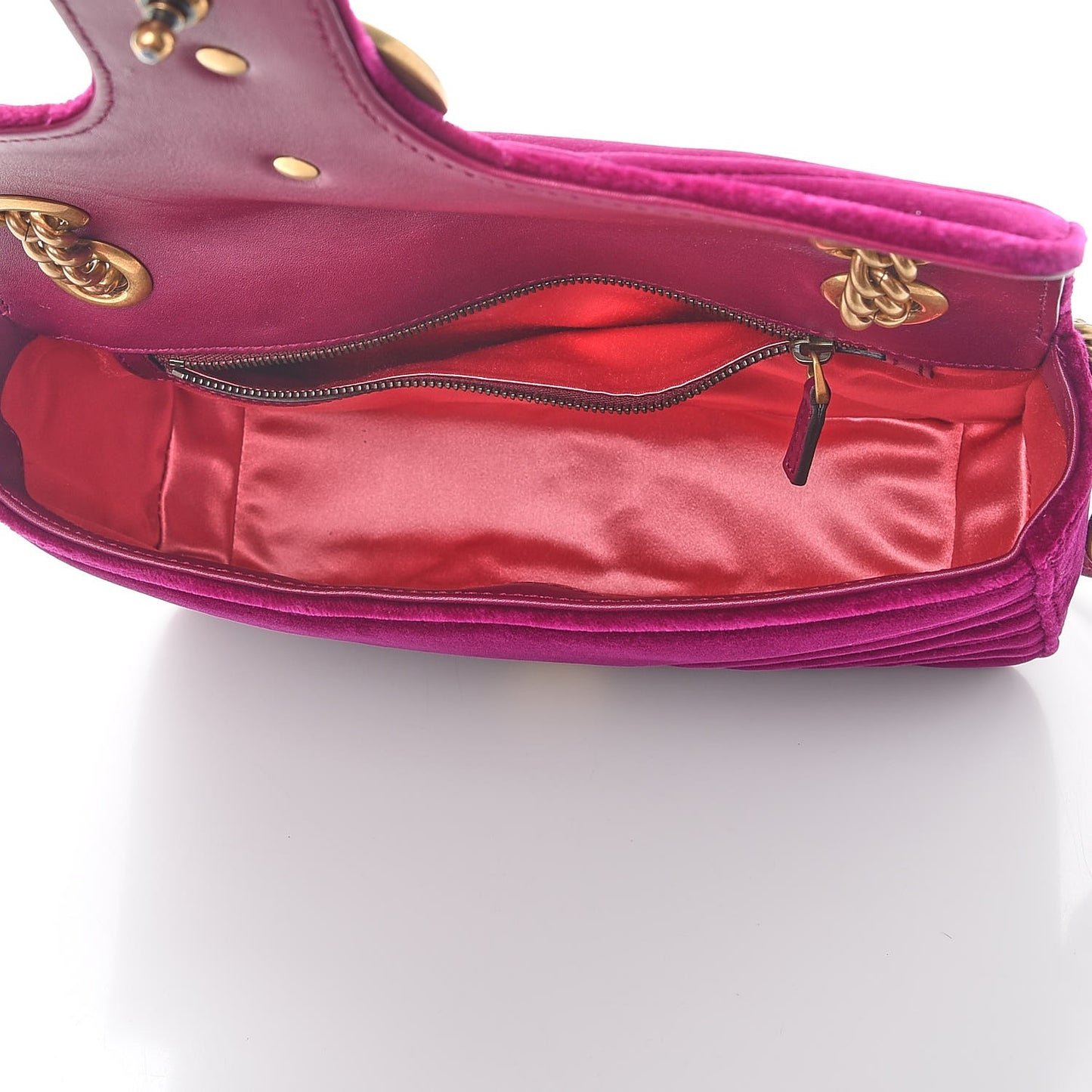 Velvet Matelasse Small GG Marmont Shoulder Bag Fuchsia Violet Cyclamen