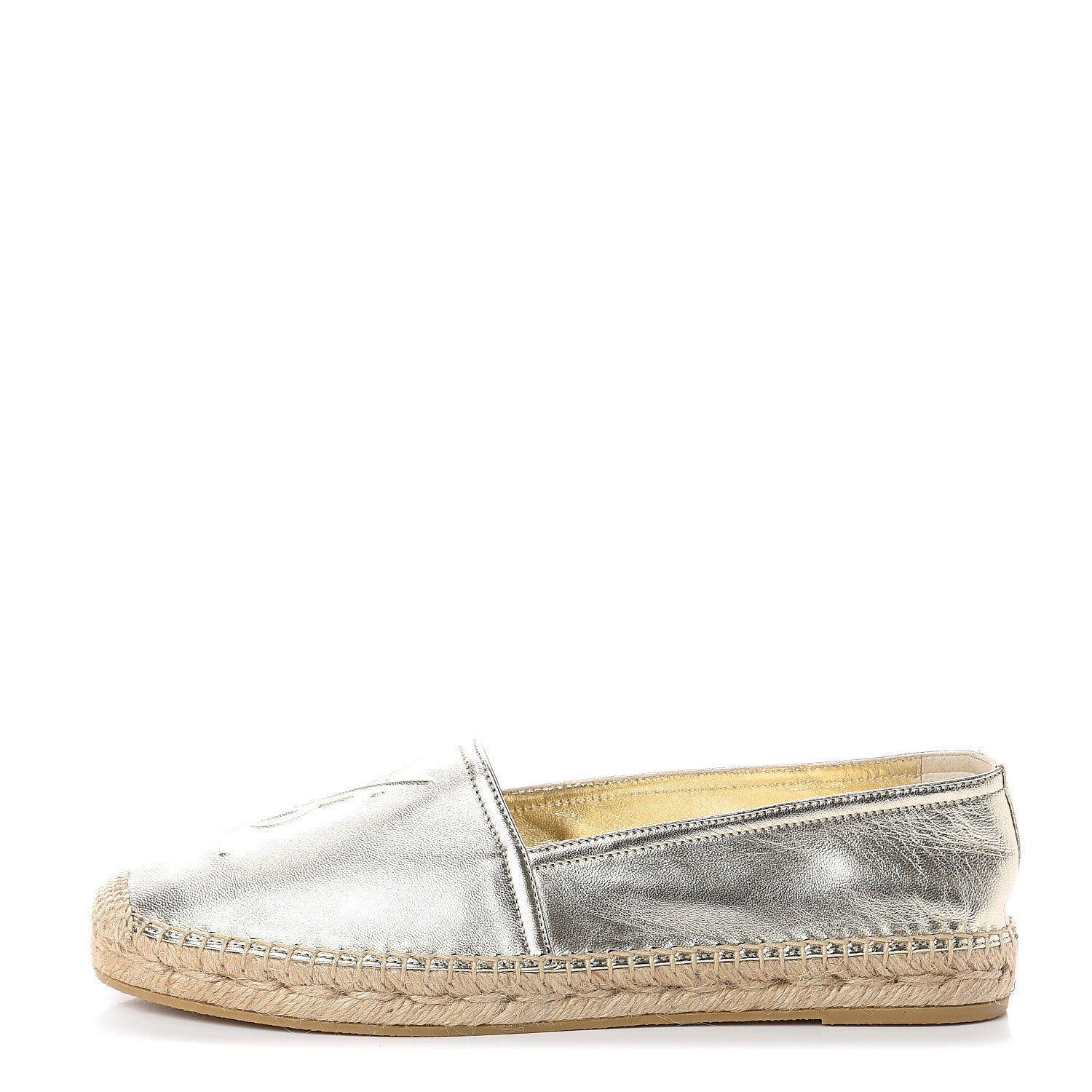 Saint Laurent Metallic Lambskin Monogram Espadrilles 39.5 Platino 1 of 7